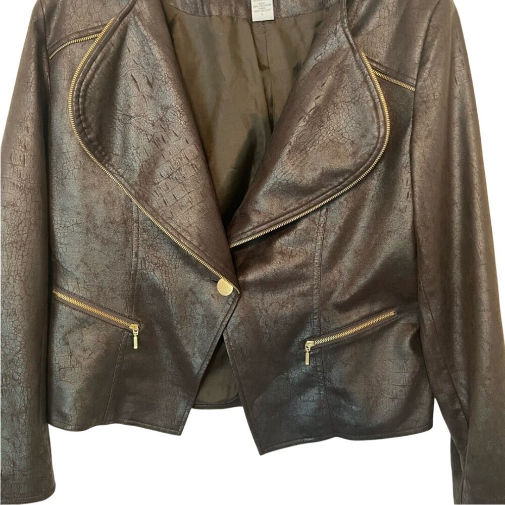 Soft Surroundings Dark Brown Leather Jacket with Gold Accents size Large